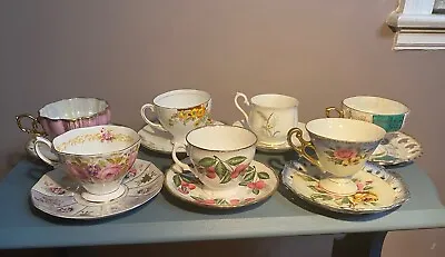 Lot Of 7 - Eclectic Beautiful Vintage Teacup + Saucer Sets - Bone China • $32