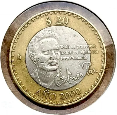 2000 Mexico Coins 20 Pesos Bimetallic Octavio Paz Foreign Currency World Money C • $5.90