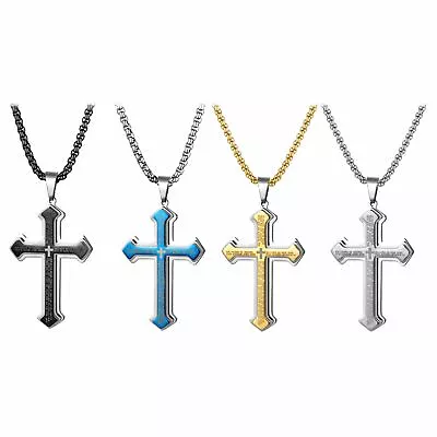 Mens Stainless Steel English Bible Cross Pendant Chain Prayer Necklace Religious • $11.29