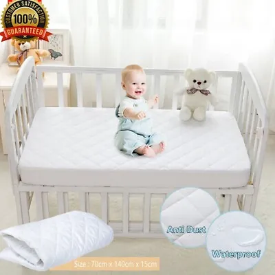 Quilted Cot Mattress Protector Size 140cmx70cmx15cm - 100% Waterproof Cot Cover • £6.95