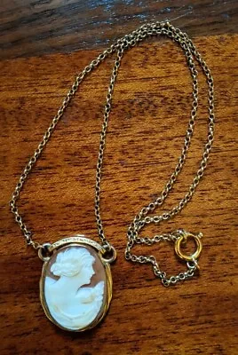 Vintage Antique Art Deco 12K Gold Filled Shell Cameo Pendant Chain Necklace • $34.95