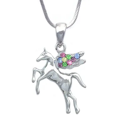 $9.99 • Buy Multi Color Crystal Wing Small Horse Pegasus Charm Pendant Necklace Jewelry 