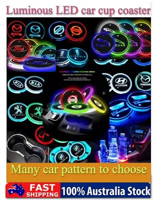 $31.50 • Buy 2 Pc LED Car Logo Cup Holder Drink Mat Luminous USB Light Coasters RGB Colours