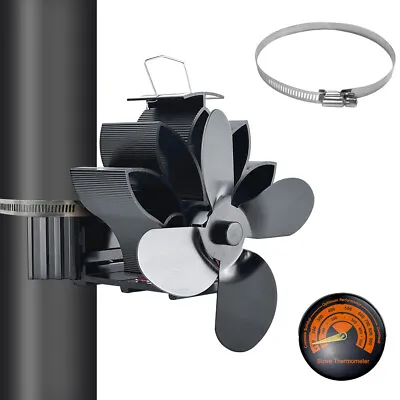 4-Blade Flue Pipe Hanging Fireplace Fan Wood Stove Fan Magnetic Thermometer P3U8 • $27.99
