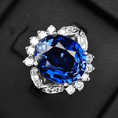 Amazing Royal Blue Sapphire Oval 9Ct 925 Sterling Silver Handmade Ring Size 6.75 • $24.99