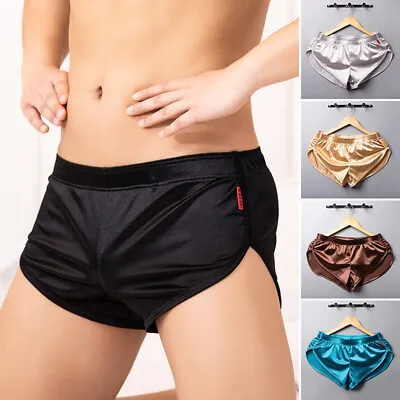 Mens Ice Silk Boxer Briefs Panties Shorts Split Side Trunks Underpants Nightwear • $5.08