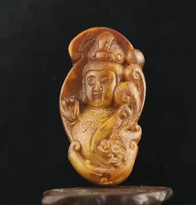 China Old Natural Jade Hand-carved Statue Buddha Guan Yin Pendant D12 • £8.67