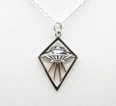 Aliens Flying Saucer Pendant UFO Spaceship Necklace Area 52 .925 Sterling Silver • $27.99