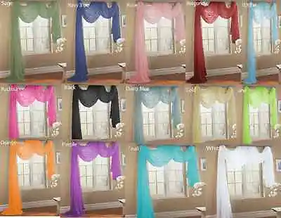 $7.23 • Buy 1 Elegance Sheer Valance Scarf Topper Swag Window Treatment Covering All Styles 