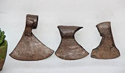 Rare 1850s Indian Hand-Forged Iron Axe Head :Old Unique Collector's Treasure 3Pc • $199.77