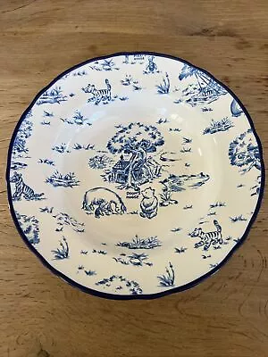 VTG Disney Winnie The Pooh Blue Toile Stoneware 9.25” Soup Bowl Dishes • $24.99