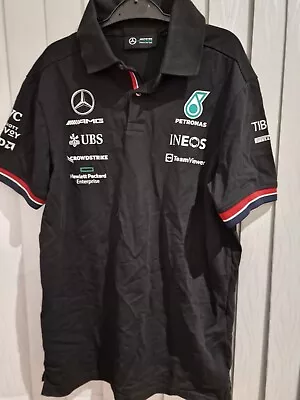 Mercedes Mens Mercedes AMG Petronas F1 2022 Team Polo T-Shirt Black Size S • £10