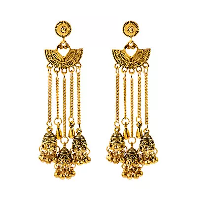 Vintage Jhumka Jhumki Ethnic Long Tassel Bell Drop Earrings Gypsy Indian Jewelry • $4.94