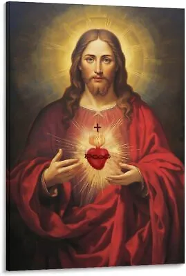 Vintage Jesus Picture For Wall Sacred Heart Poster God Christ Religious Catholic • $29.90