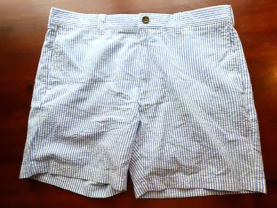 J.Crew Re-Imagined Mens Chino Shorts Size 35 X 7 Seer Sucker Blue/White • $8