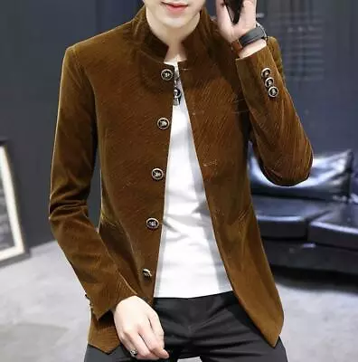 Velvet Jacket Chinese Mens Slim Fit Tunic Suit Jacket Stand Collar Coat Casual • $39.99