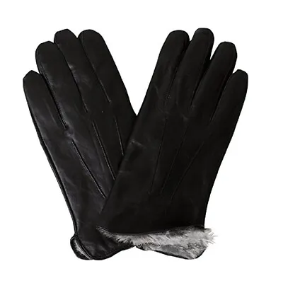 Men's Rabbit Fur Lined Genuine Soft Black Leather Gloves • $39.99