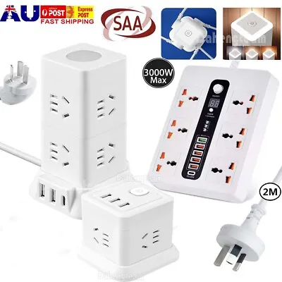 Power Board Night Light Socket Strip 4-8 Outlets 3 USB Surge Protector + AU Plug • $23.74