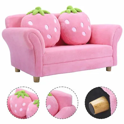 Kids Sofa Strawberry Armrest Chair Lounge Couch W/2 Pillow Children Toddler Pink • $132.98