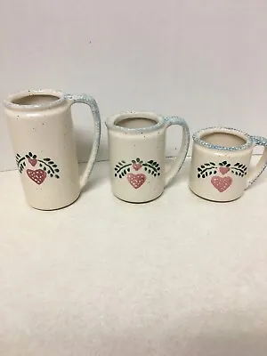 Set Of 3 Rustic Country Hearts Ceramic Measuring Cups  • $8