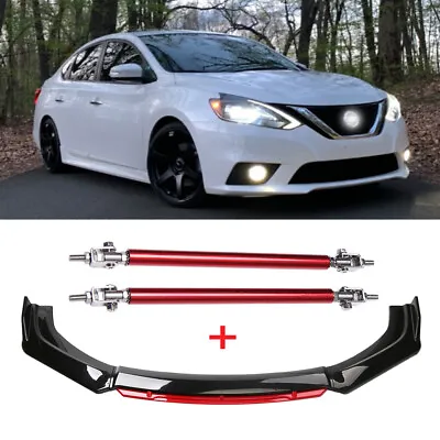 For Nissan Maxima Altima Black&Red Front Bumper Lip Spoiler Splitters+Strut Rods • $108.25