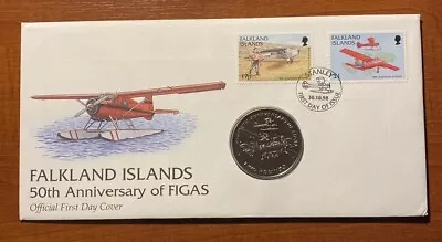 1998 FALKLAND ISLANDS 50th Anniversary Of FIGAS £2 Coin Official First Day Cover • £77.99