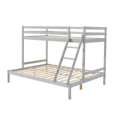 Triple Bunk Bed Frame 3FT Single / 4FT6 Double Pine Slatted Bedstead With Stairs • £158.99