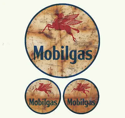 Rusty Mobilgas Mobil Gas Oil Vintage Vinyl Decal Sticker XL Large Rust 3 For 1 • $24.99