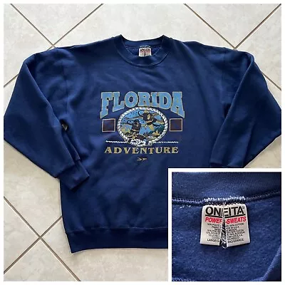 Oneita Vintage Men Sweatshirt Scuba Divers Florida Adventure Crewneck Blue Sz L • $24