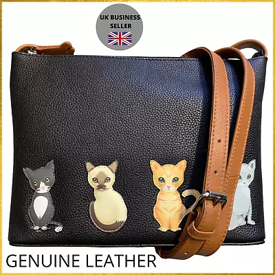 Sitting Cats Classic Soft Leather Small Crossbody Cat Bag - Mala Leather 7225 65 • £52.19