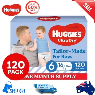 $95.99 • Buy Huggies Ultra Dry For Boys Size 6 16kg+ Nappies 120pk