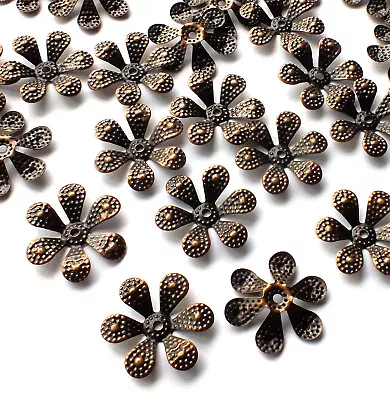 50 X Flower Shape Embellishments Charms Wraps 18mm Copper Tone Metal Craft • £2.46