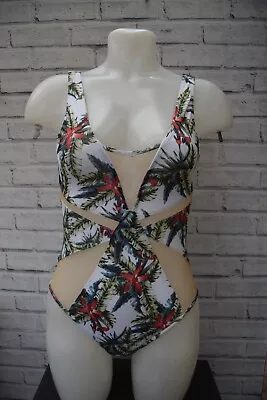 NEW Exotic Print Mesh Insert Panelled Plunge Swimsuit  SIZE UK 10 EU 38       B4 • £4.99