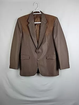 Vtg Circle S Dallas Texas Brown Western Suede Shoulder Blazer Sport Coat Men 42R • $49