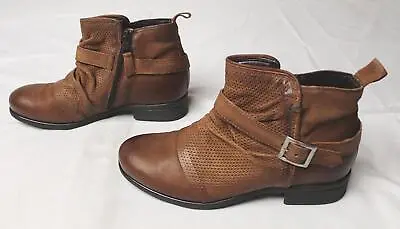Miz Mooz Women's Suzy Leather Ankle Boots With Buckle CD4 Hazelnut Size US:7.5-8 • $84.99