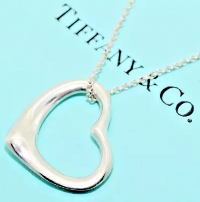 TIFFANY&Co. Necklace Elsa Peretti Open Heart Silver 925 Pendant Chain Signed • $119.97