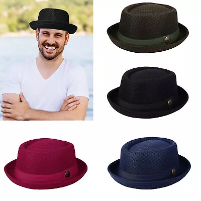 Classic Pork Pie Bowler Hat Heisenberg Style Panama Flat Fedora Jazz Cap Unisex • $14.99