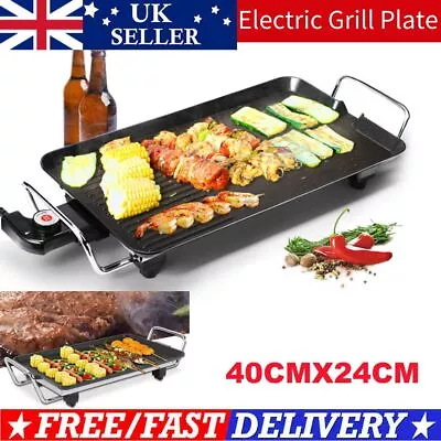 Electric Teppanyaki Table Top Grill Griddle BBQ Barbecue Nonstick Plate Camping • £17.47