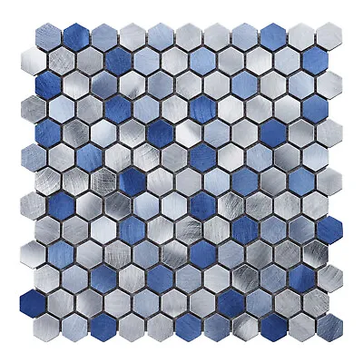 Blue Marble Metallic Aluminum 1  Hexagon Mosaic Tile Kitchen Wall Backsplash • $24.80