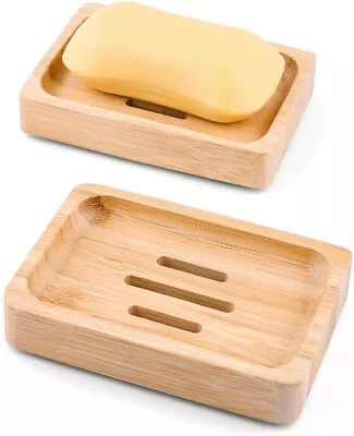 Mutsitaz 2 Packs Natural Wooden Bamboo Soap Dish Storage Holder-Wooden Bamboo • £6.94