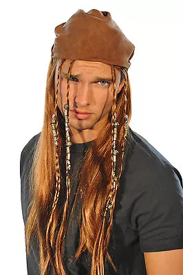 Halloween CARRIBEAN PIRATE JACK SPARROW Bandana WIG MENS FANCY DRESS COSTUME • £5.99