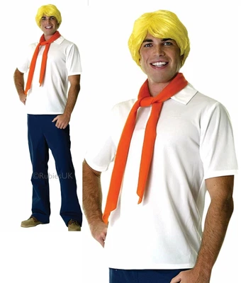 £31.49 • Buy Fred Costume Adults Scooby Doo Cartoon Fancy Dress Outfit Mens + Wig