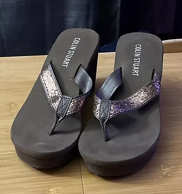 Colin Stuart Shoes Womens Size 6M Sandal Chunky Wedge Brown Heel/ Flip Flop Y2k • $16.69