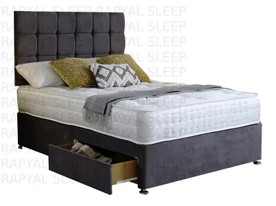 SUEDE MEMORY FOAM DIVAN BED SET WITH MATTRESS HEADBOARD 3FT 4FT6 Double 5FT King • £249.99