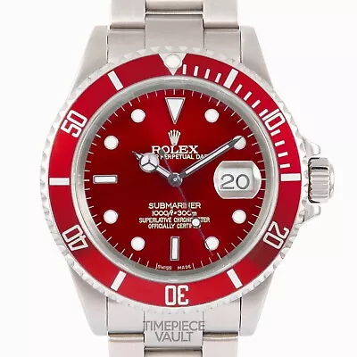 Rolex Mens Submariner 16610 Date S/steel 40mm Oyster Watch Red Dial Red Insert • $10550