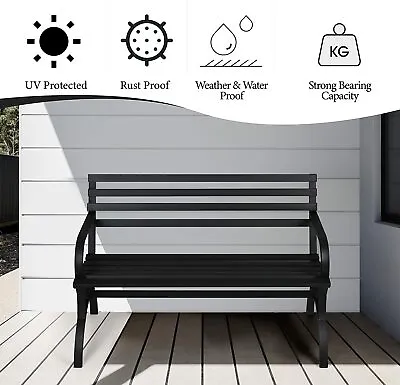 Outdoor Bench Patio Chair Metal Garden Furniture Backyard Park Porch Seat Black • $109.99