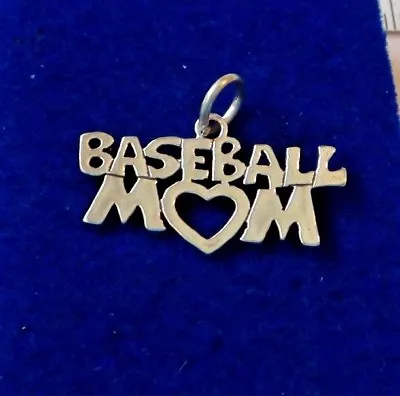 Sterling Silver 14x25mm Baseball Mom With Heart Charm! • $16.14