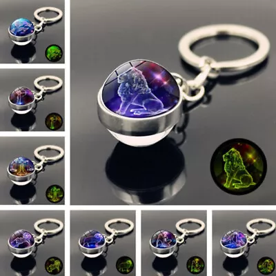 12 Constellation Luminous Keychain Glass Ball Pendant Accessories Zodiac Keyring • $3.99