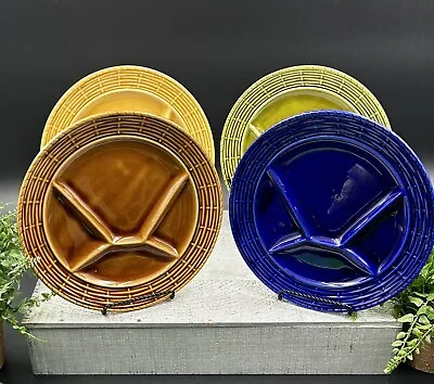 Vtg 1930's Majolica SARREGUEMINES French 9.25  Divided FONDUE PLATE Set Of 4 • $59.99