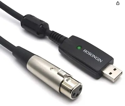 HOSONGIN USB Microphone Cable 10Ft USB Male To XLR Female Mic Link Converter  • $14